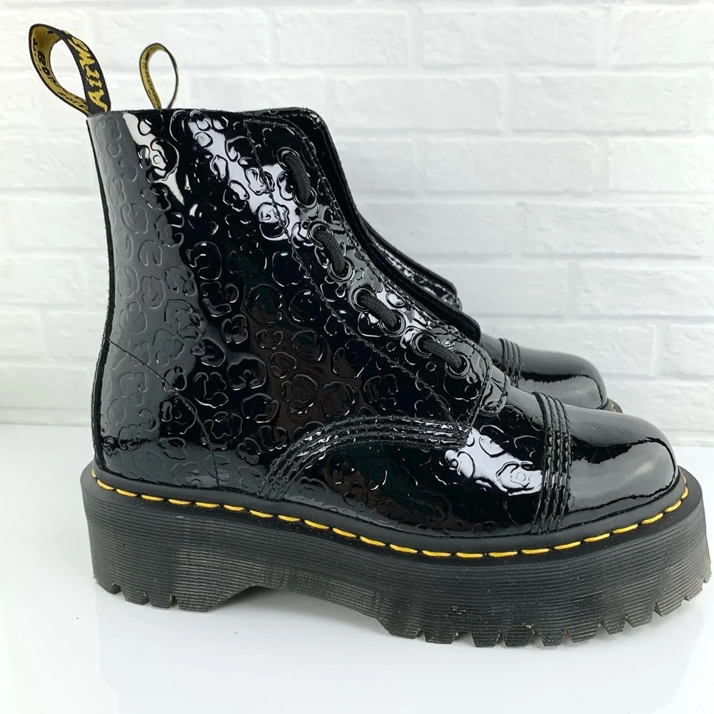 NEW! Dr Martens Sinclair Leopard Emboss Patent Leather Platform Boots Sz W7 UK 5